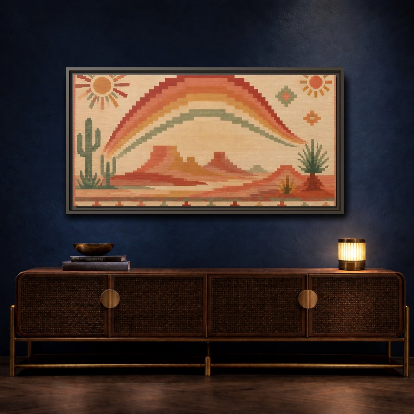 Mockup 4. Boho Desert Rainbow shown as framed canvas print