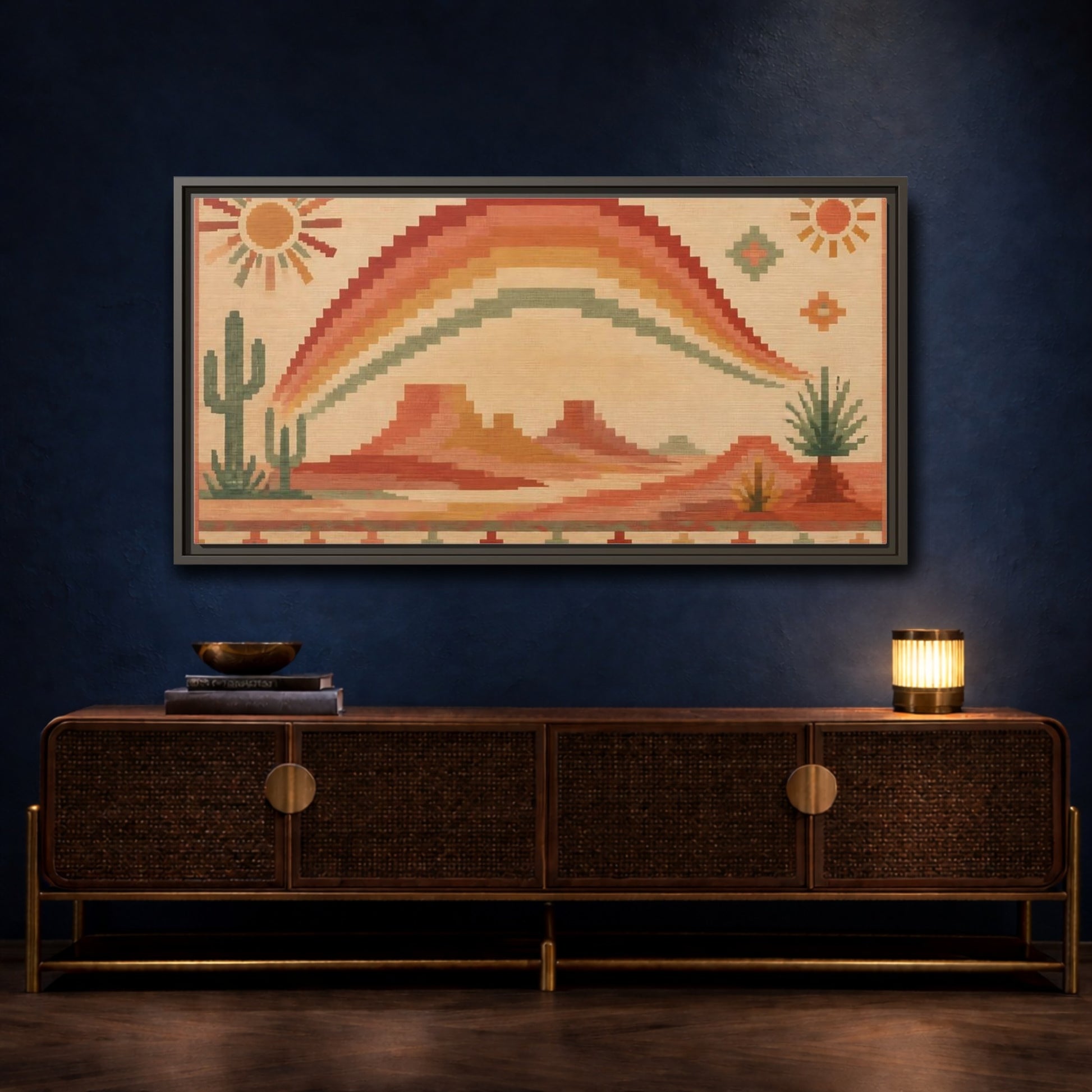 Mockup 4. Boho Desert Rainbow shown as framed canvas print