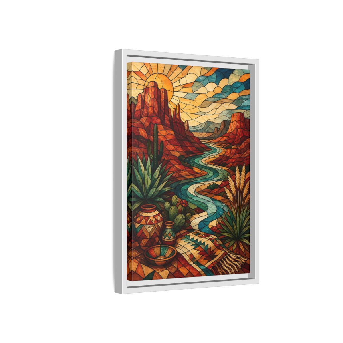 Side Mockup 4. Boho Desert River shown as framed canvas print