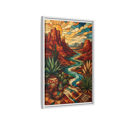 Side Mockup 1. Boho Desert River shown as framed canvas print
