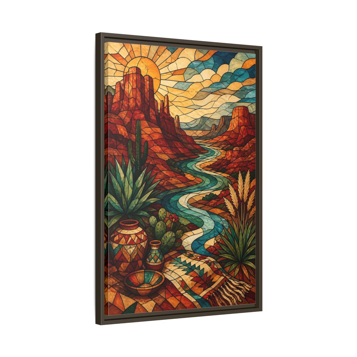 Side Mockup 11. Boho Desert River shown as framed canvas print