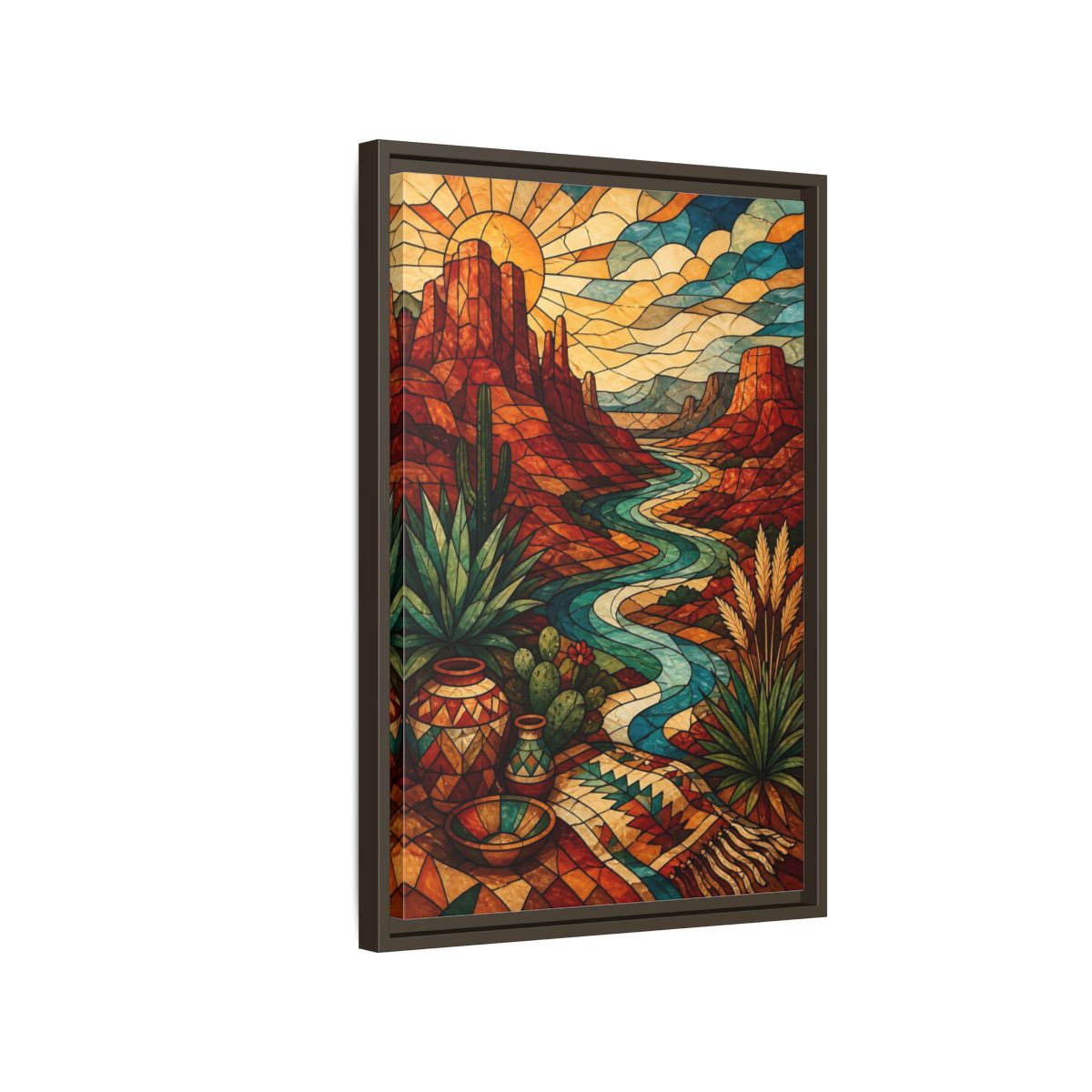 Side Mockup 2. Boho Desert River shown as framed canvas print