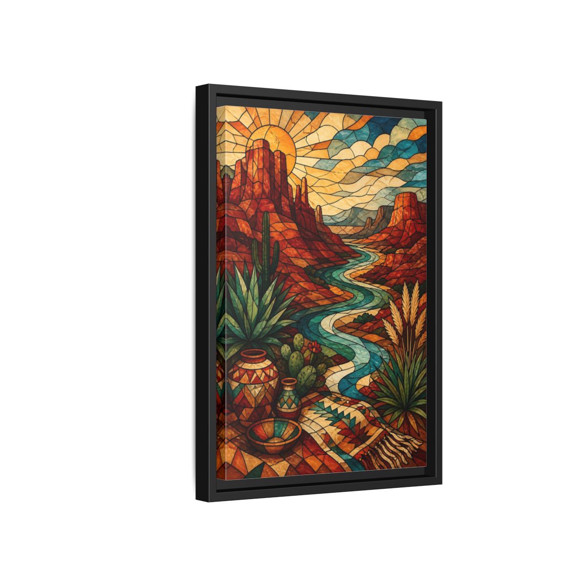 Side Mockup 6. Boho Desert River shown as framed canvas print