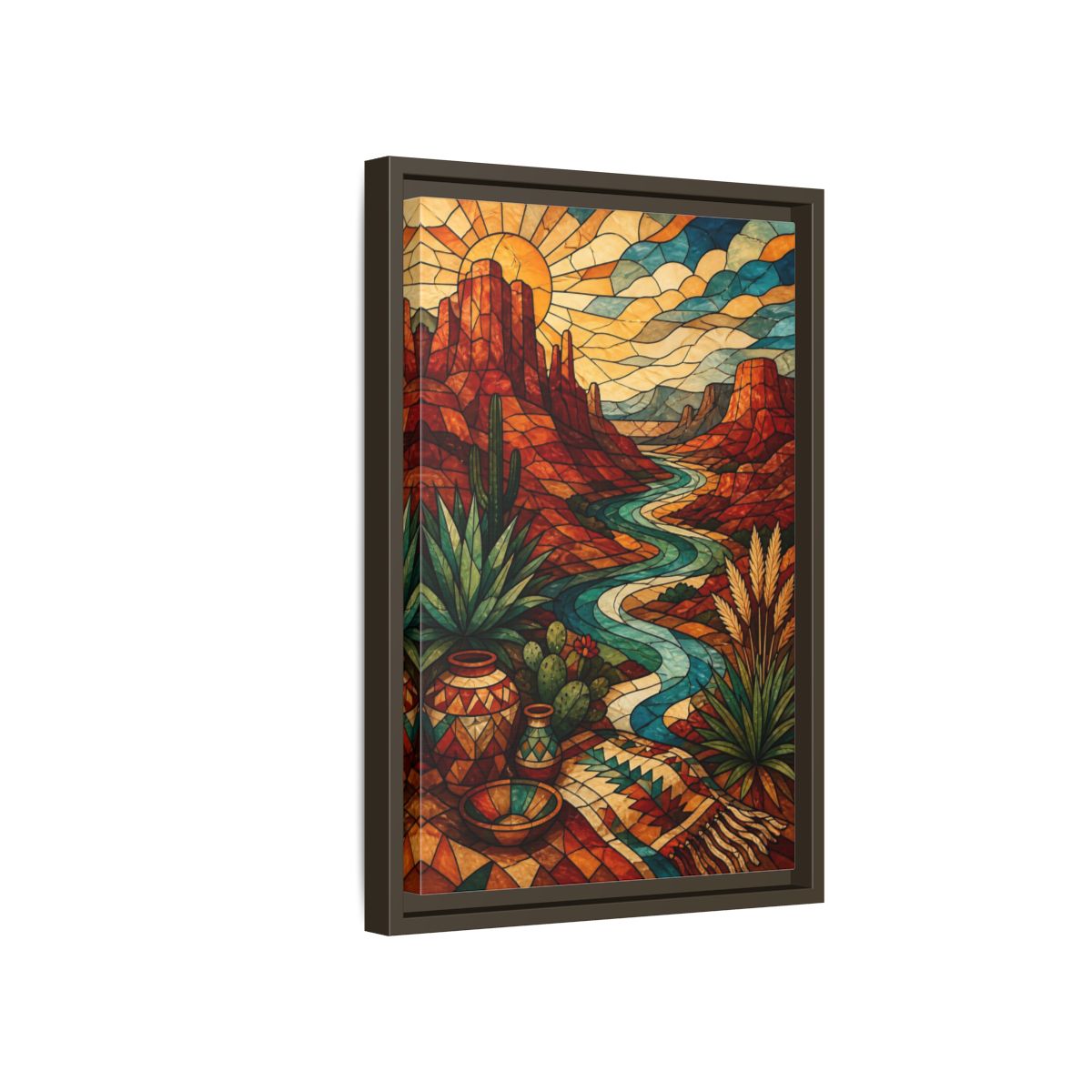 Side Mockup 5. Boho Desert River shown as framed canvas print