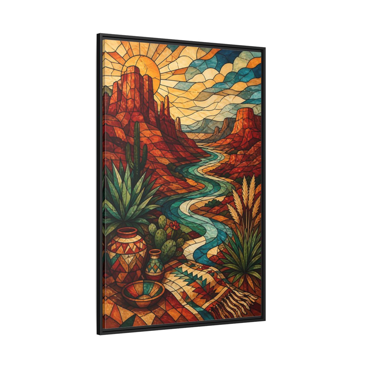Side Mockup 12. Boho Desert River shown as framed canvas print