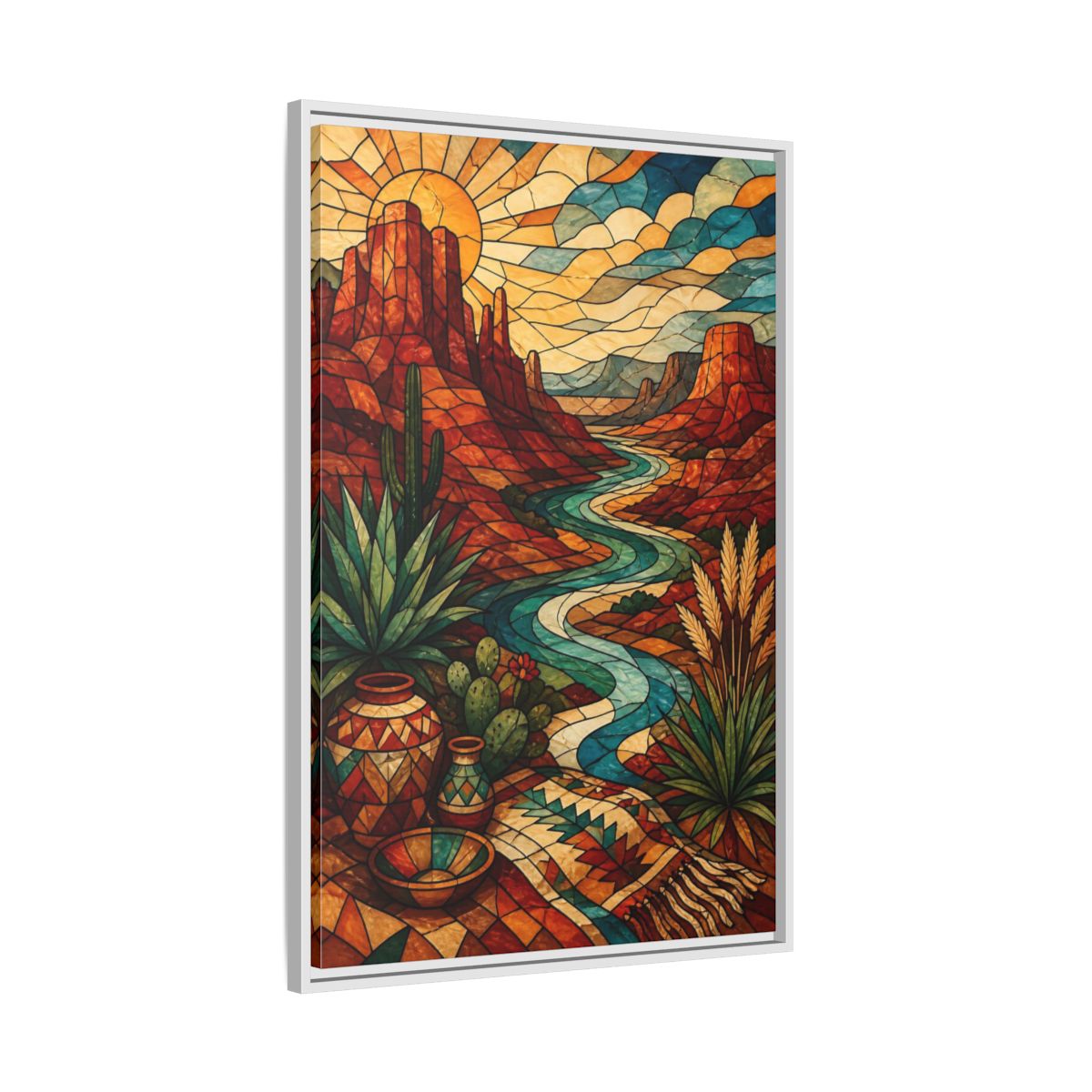 Side Mockup 9. Boho Desert River shown as framed canvas print