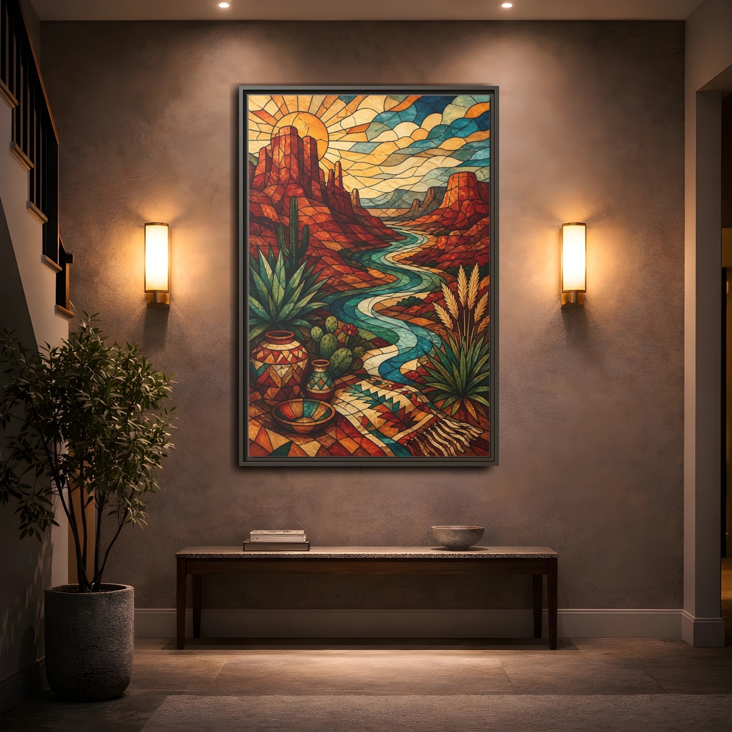 Mockup 2. Boho Desert River shown as framed canvas print