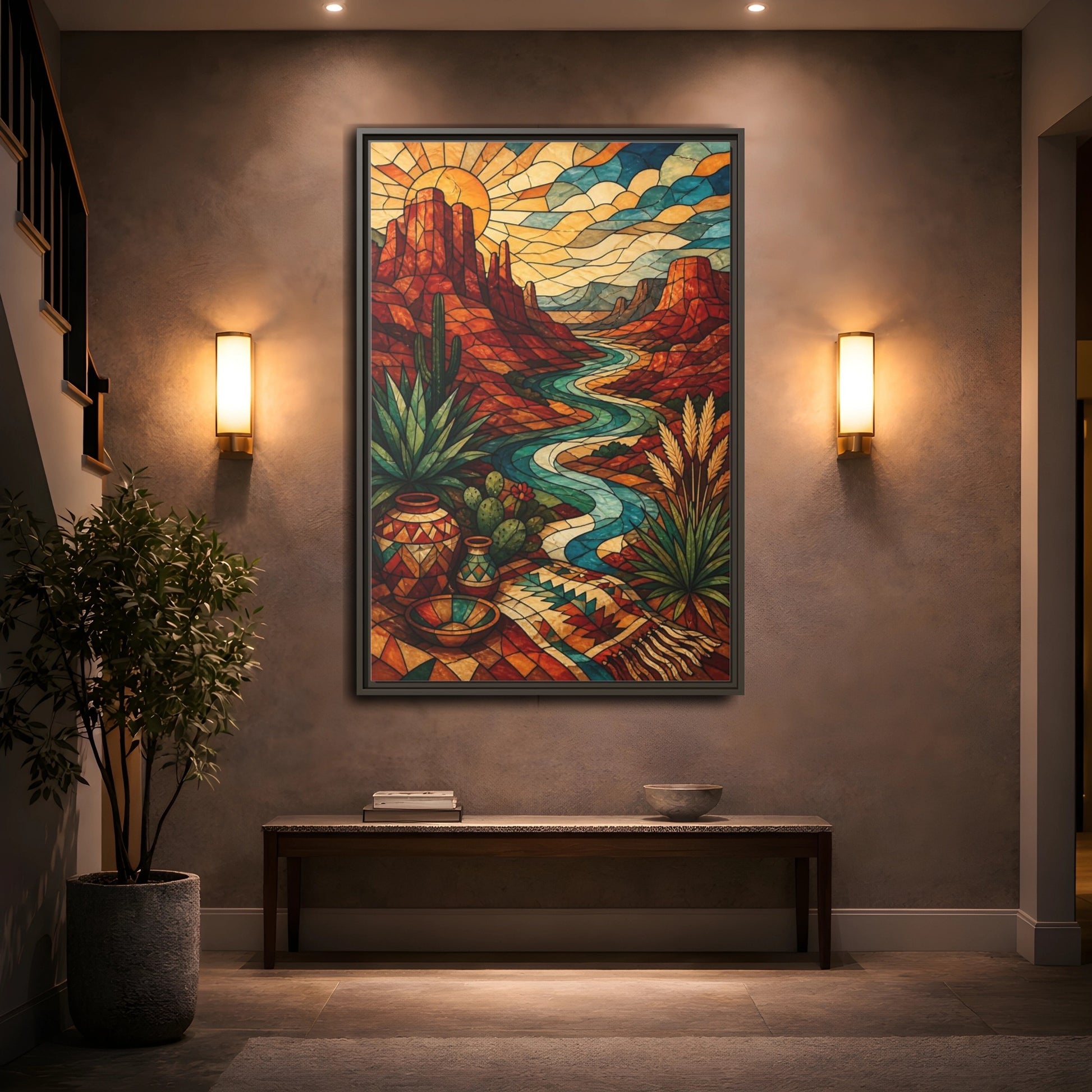Mockup 2. Boho Desert River shown as framed canvas print