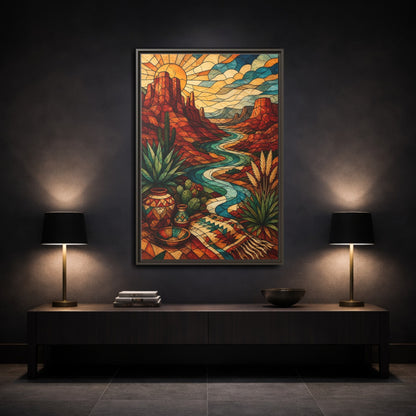 Mockup 3. Boho Desert River shown as framed canvas print