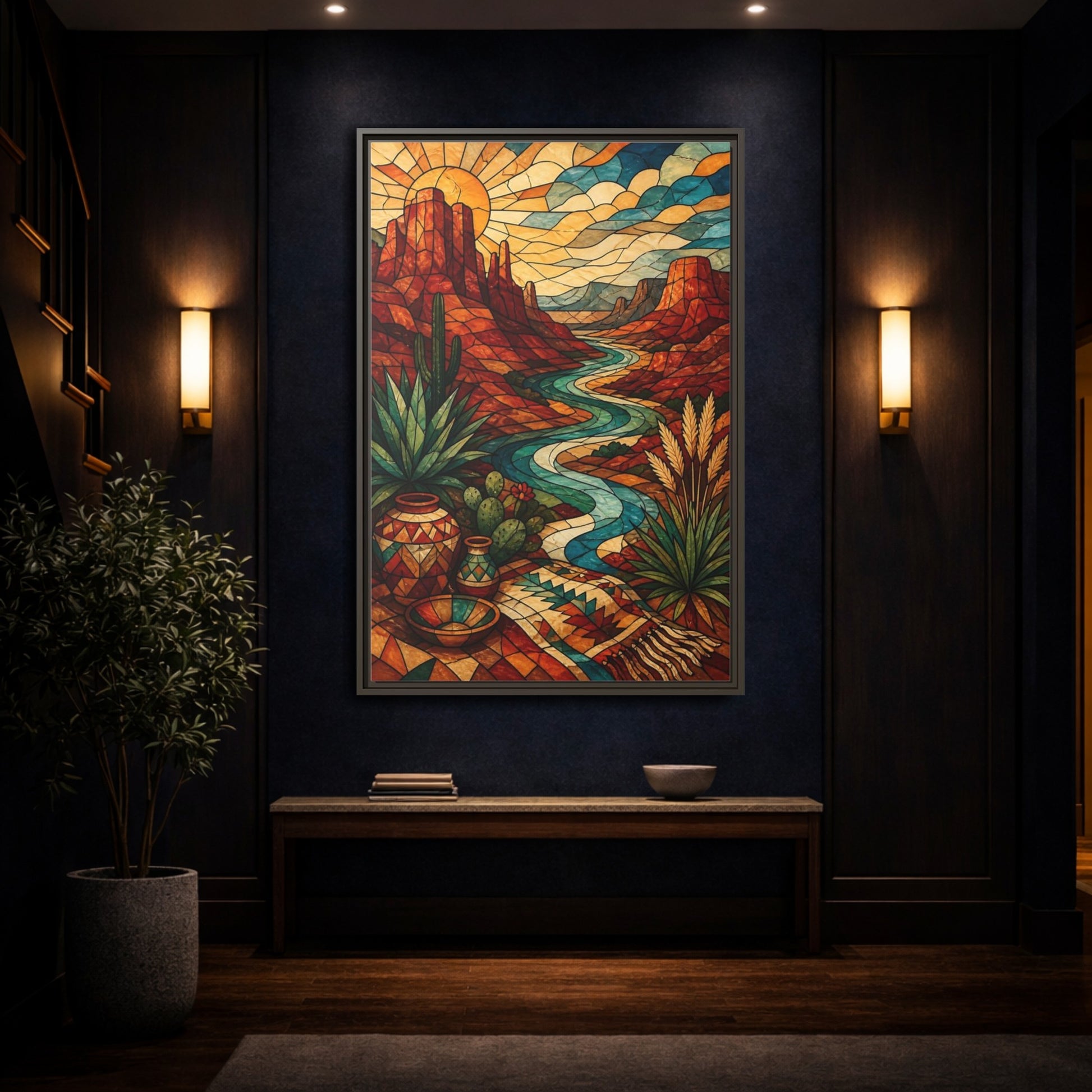 Mockup 4. Boho Desert River shown as framed canvas print
