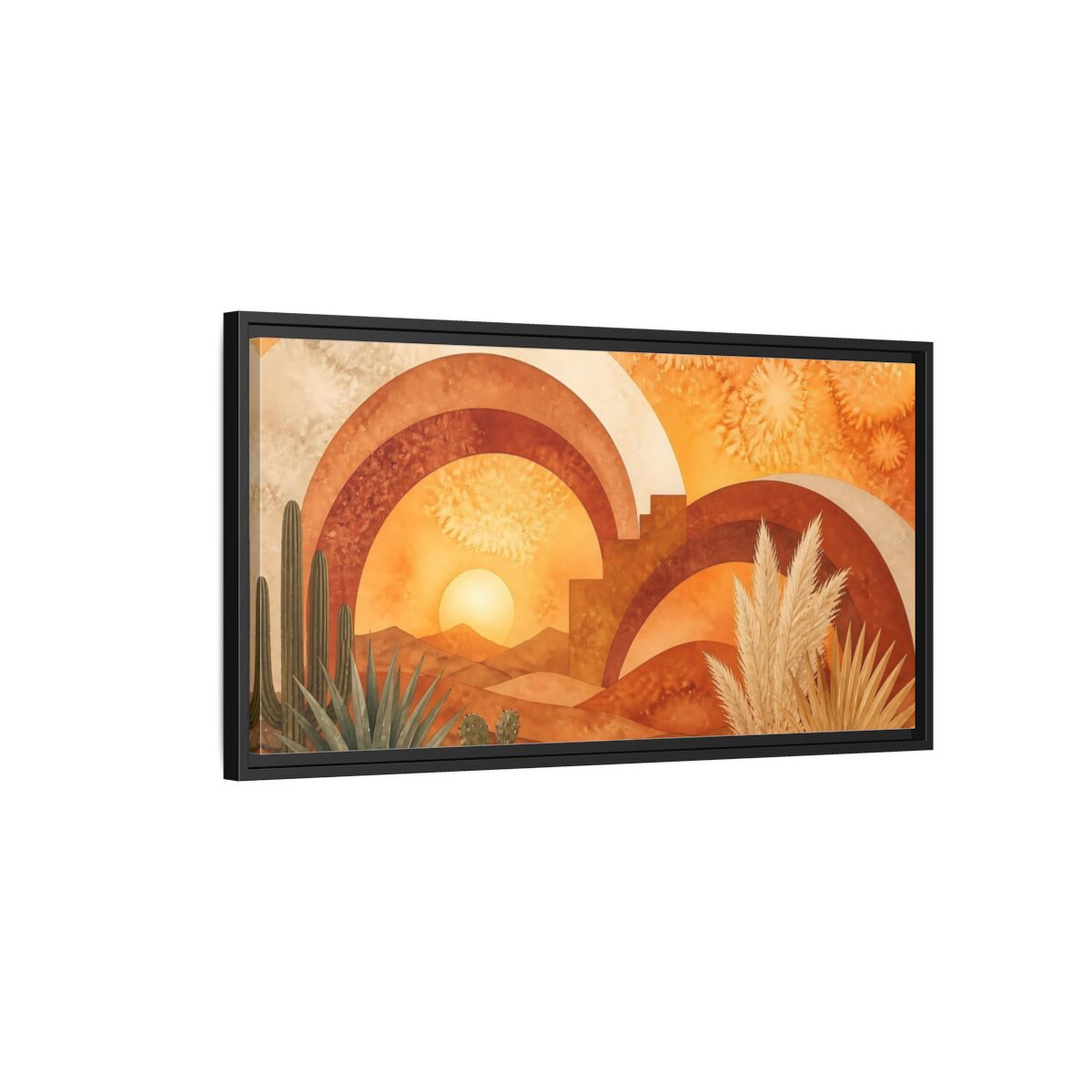Side Mockup 2. Boho Desert Sunset shown as framed canvas print