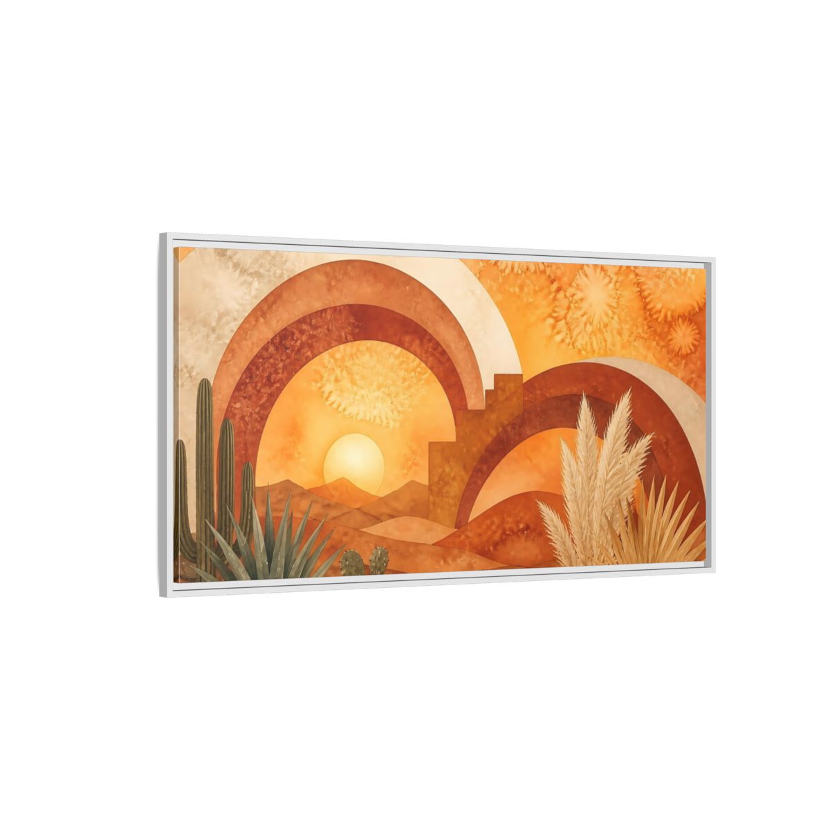 Side Mockup 3. Boho Desert Sunset shown as framed canvas print