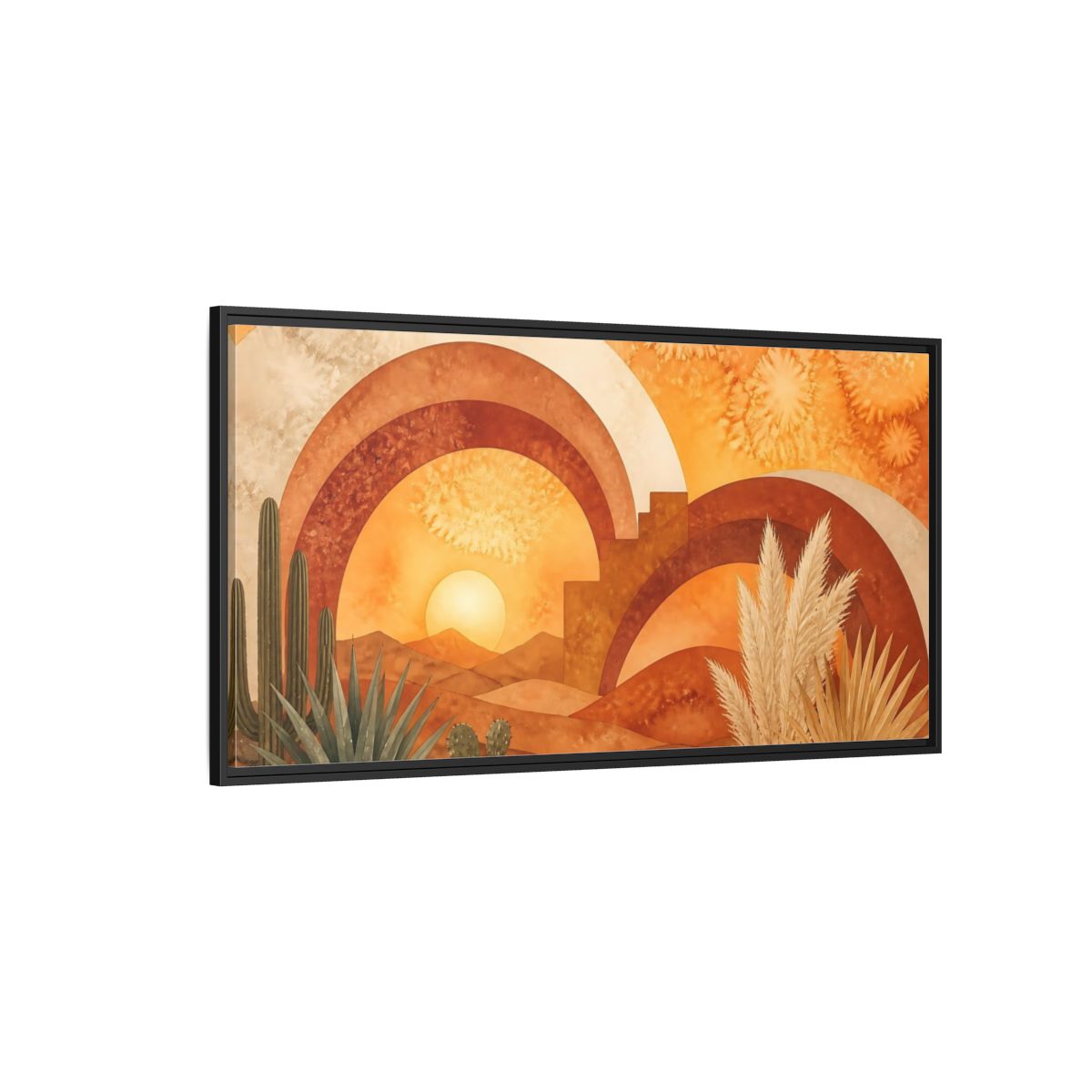 Side Mockup 5. Boho Desert Sunset shown as framed canvas print
