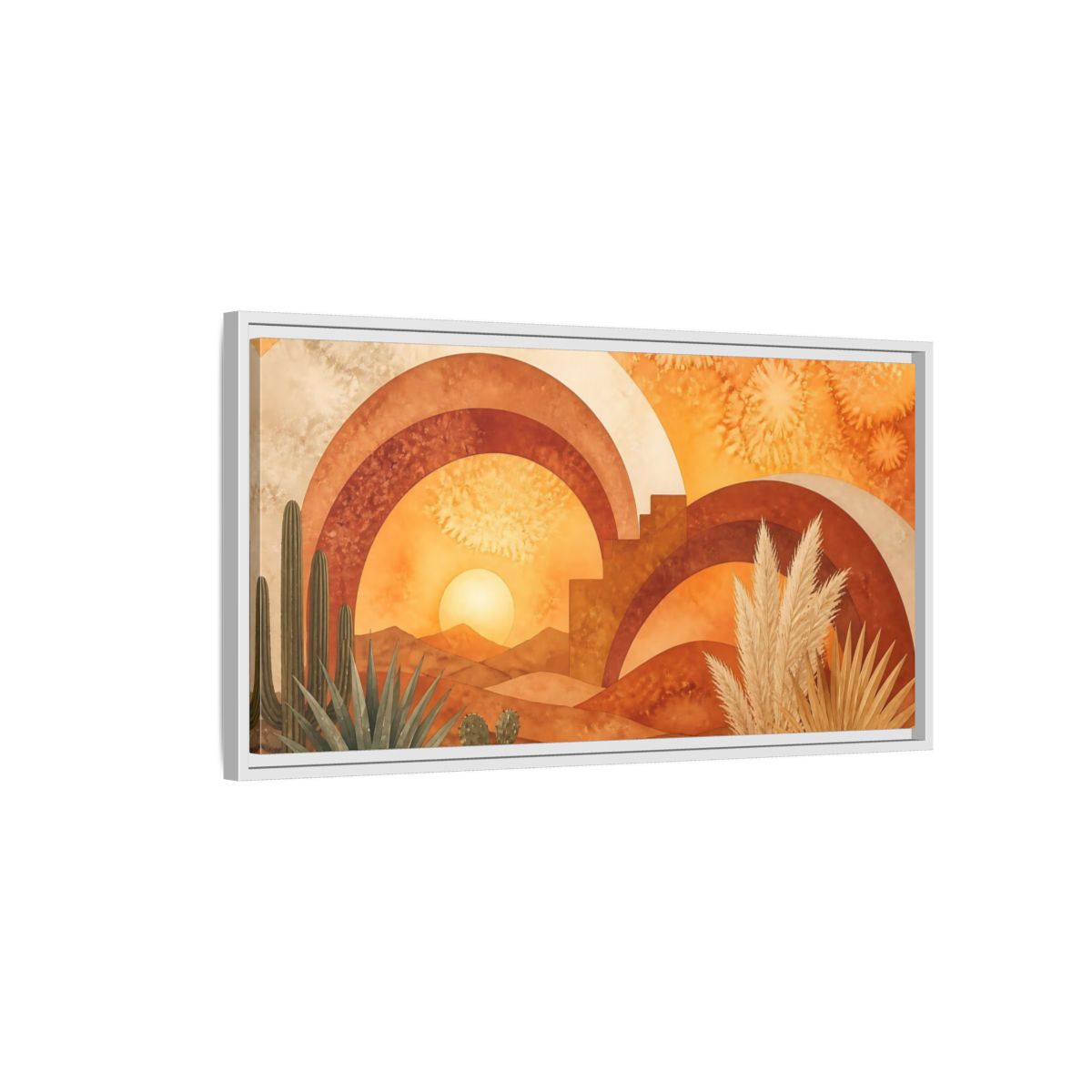Side Mockup 1. Boho Desert Sunset shown as framed canvas print