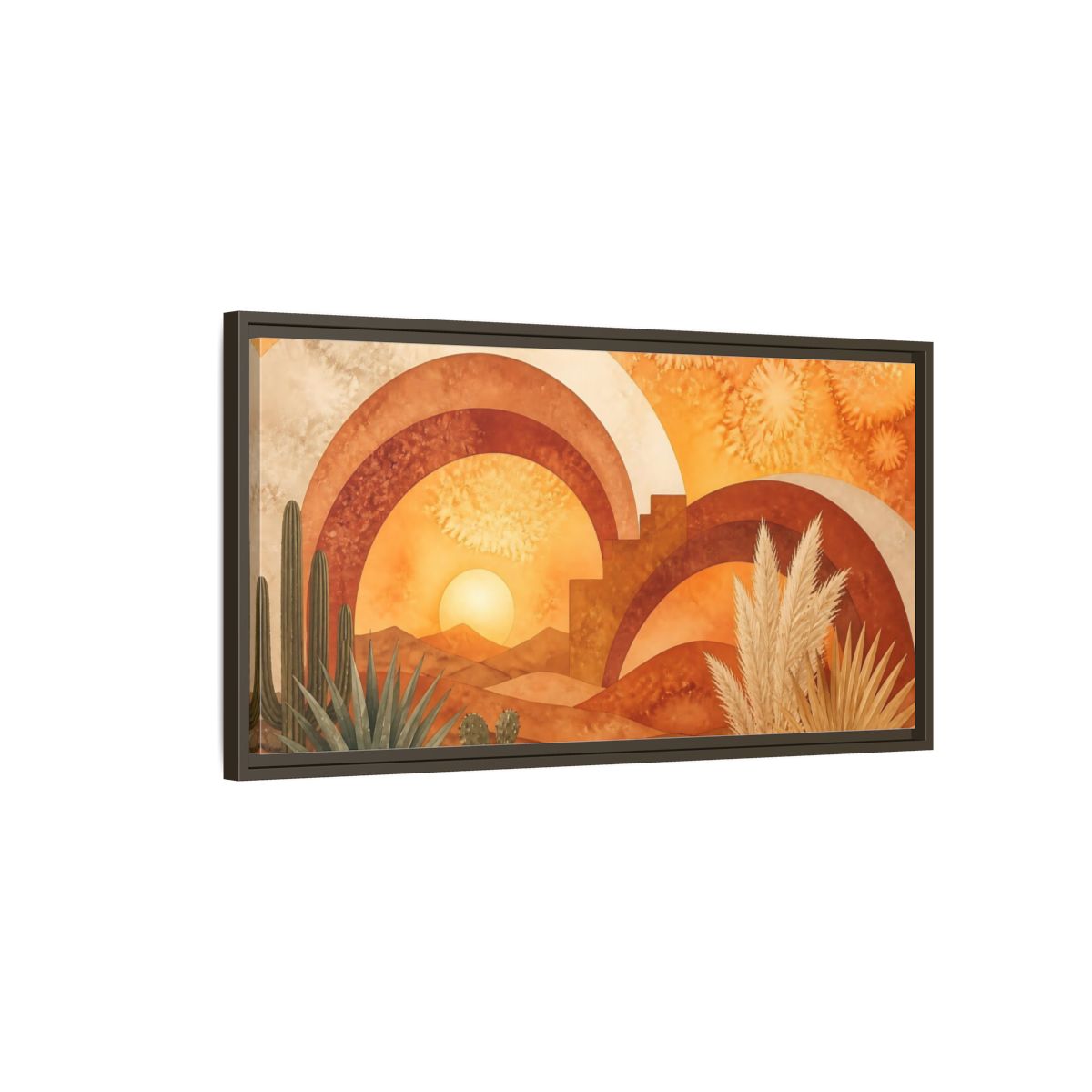 Main Mockup. Boho Desert Sunset shown as framed canvas print
