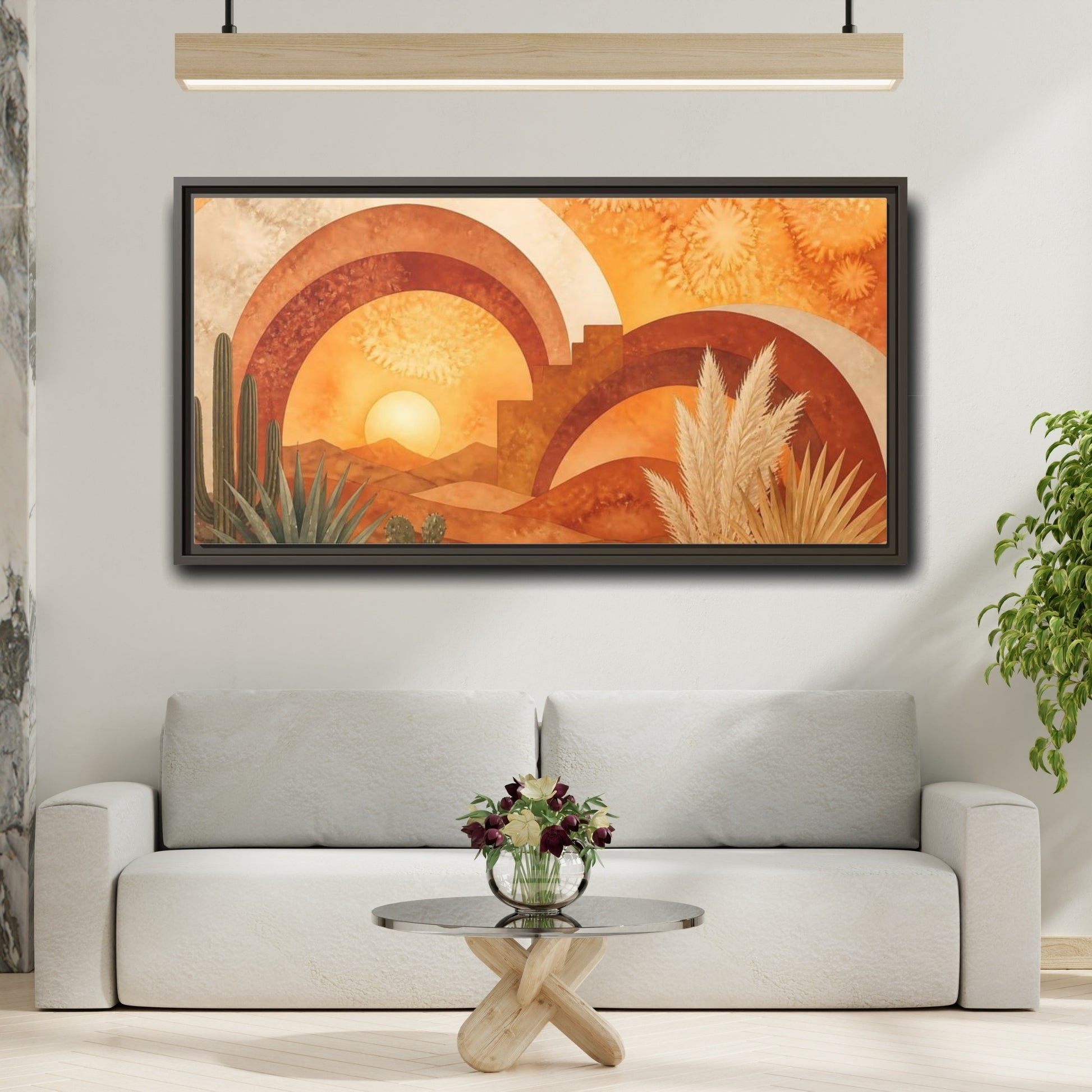 Mockup 2. Boho Desert Sunset shown as framed canvas print
