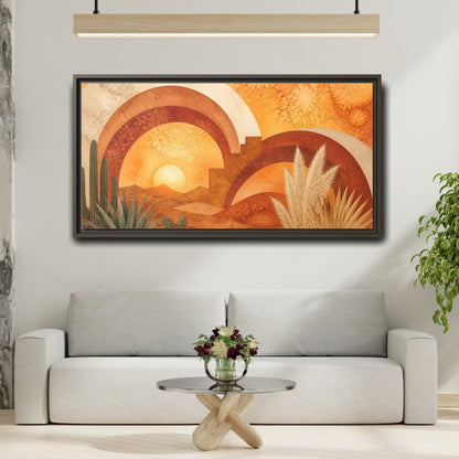 Mockup 2. Boho Desert Sunset shown as framed canvas print