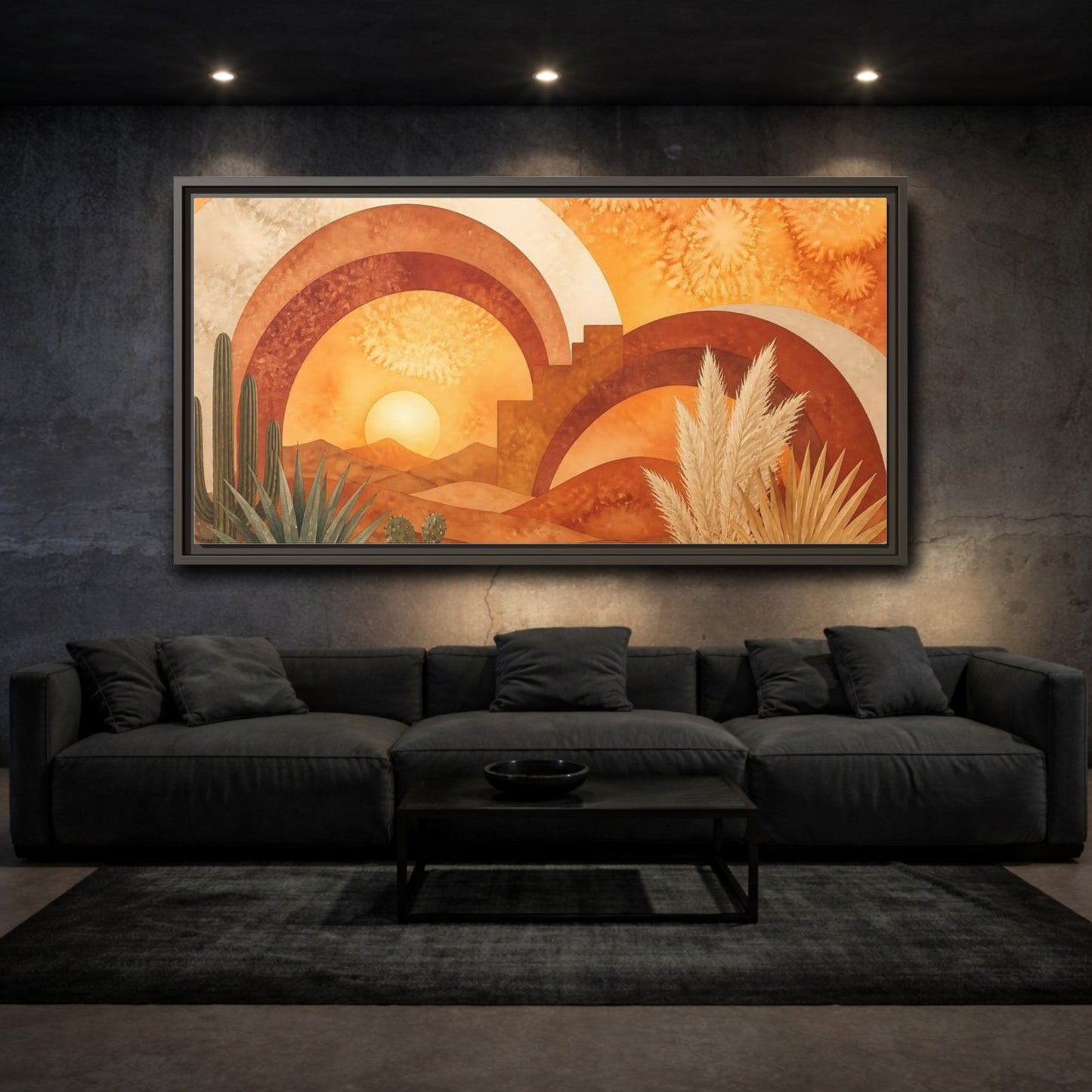 Mockup 3. Boho Desert Sunset shown as framed canvas print