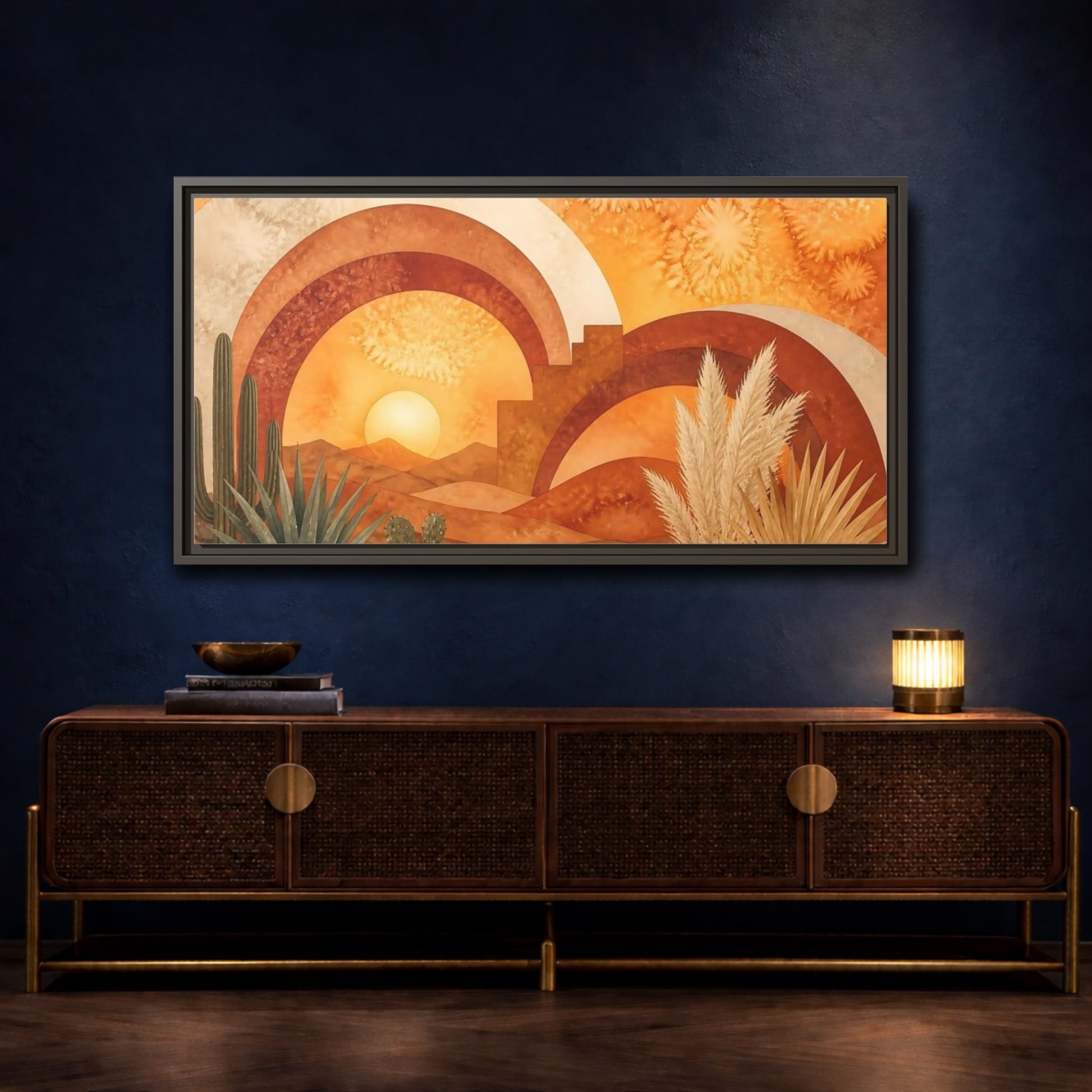 Mockup 4. Boho Desert Sunset shown as framed canvas print