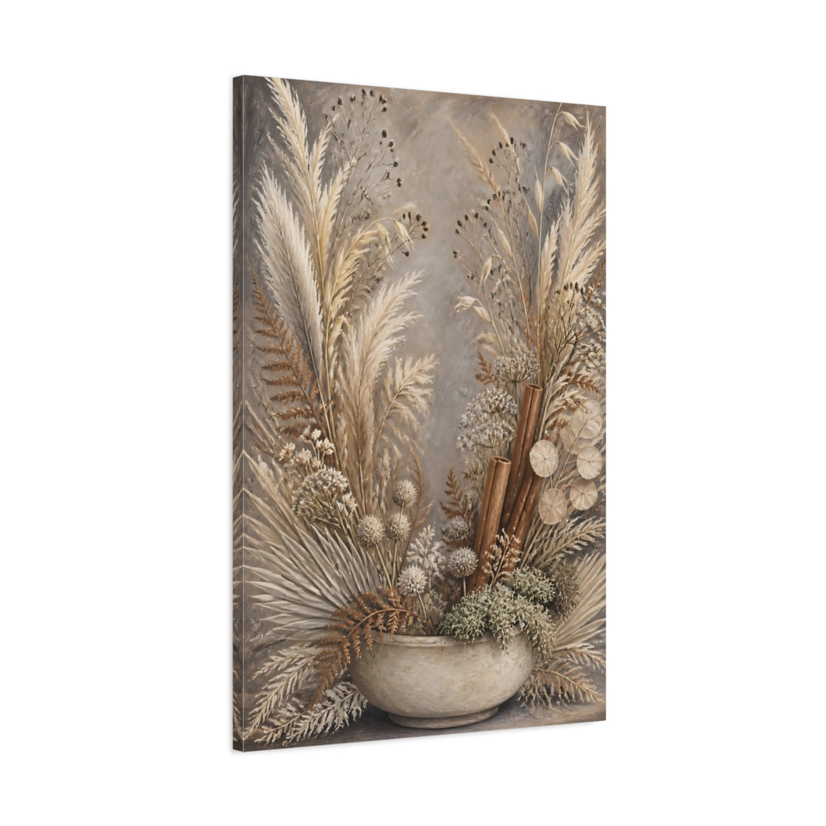 Main Mockup. Boho Dried Stems Bowl shown as canvas print