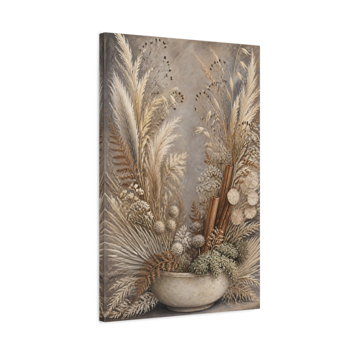 Side Mockup 2. Boho Dried Stems Bowl shown as canvas print