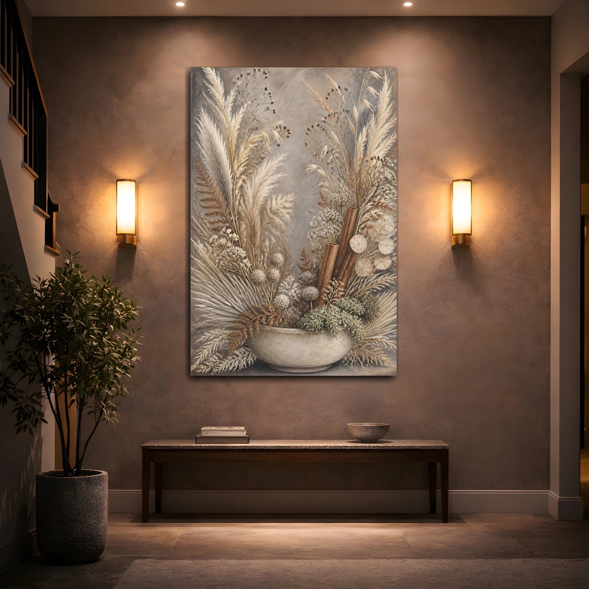Mockup 2. Boho Dried Stems Bowl shown as canvas print