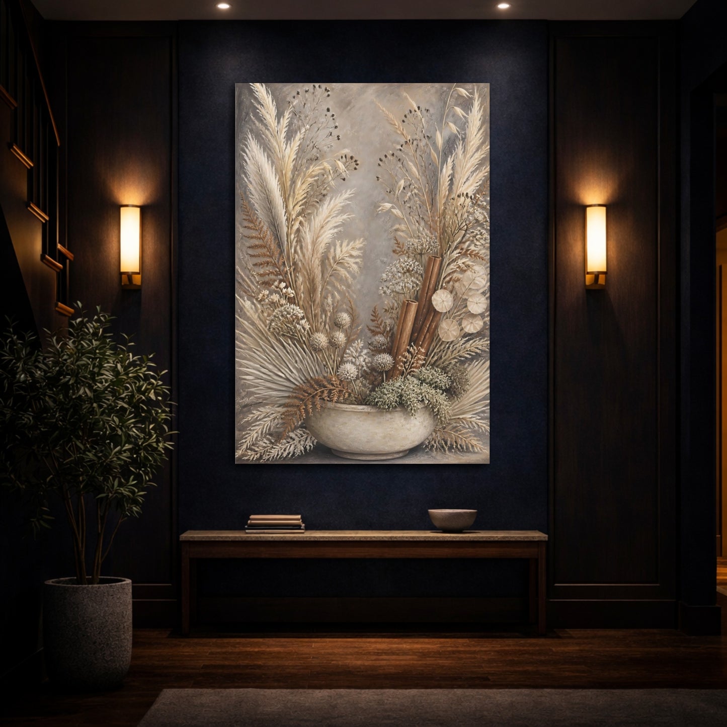 Mockup 4. Boho Dried Stems Bowl shown as canvas print