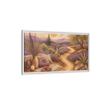 Side Mockup 1. Boho Lavender Path shown as framed canvas print