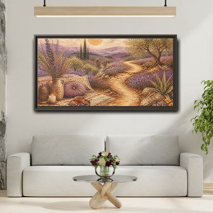 Mockup 2. Boho Lavender Path shown as framed canvas print