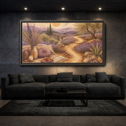 Mockup 3. Boho Lavender Path shown as framed canvas print