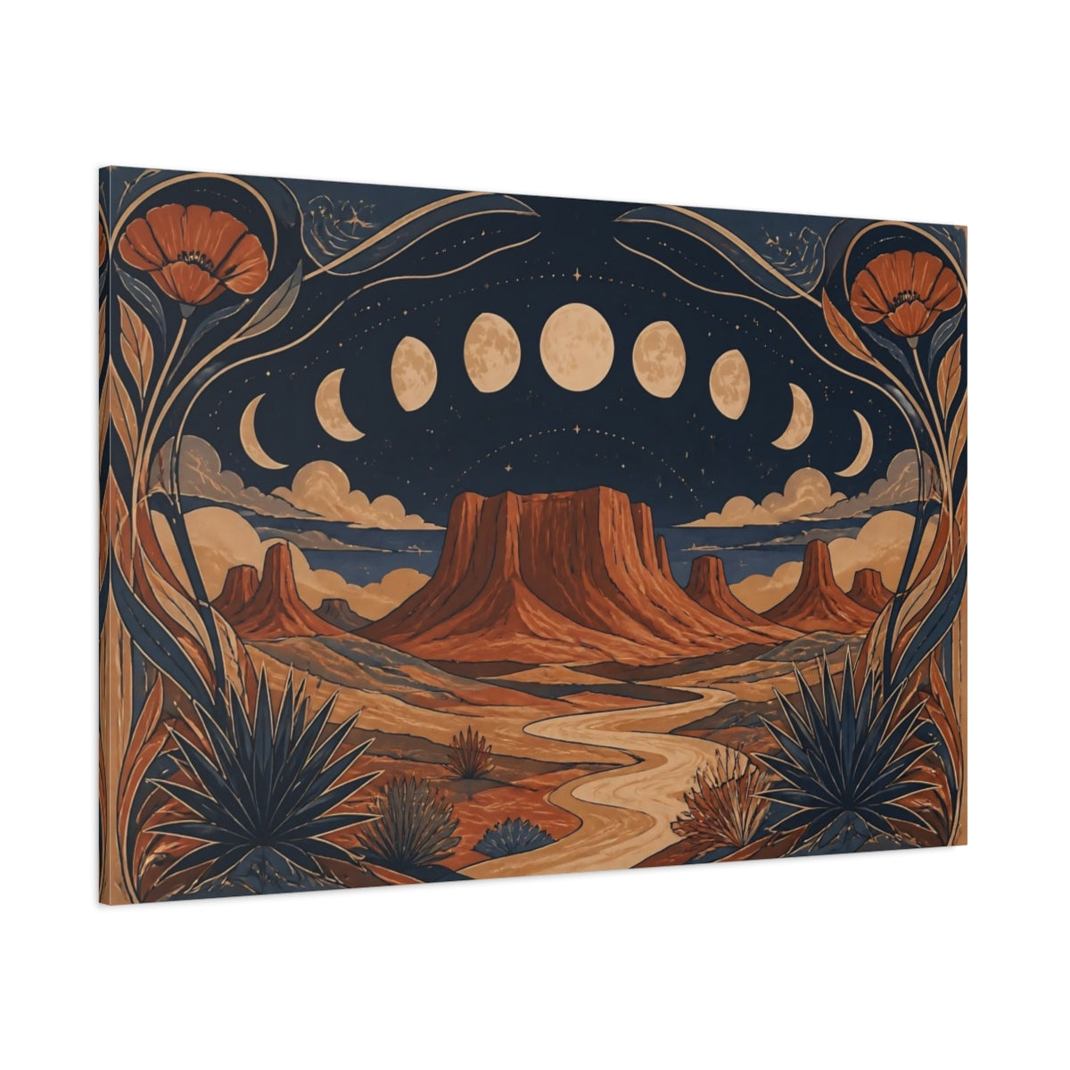 Side Mockup 1. Boho Moon Mesa shown as canvas print