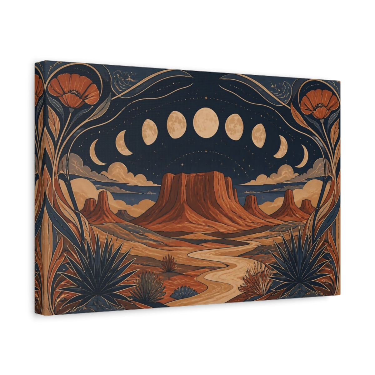 Side Mockup 4. Boho Moon Mesa shown as canvas print