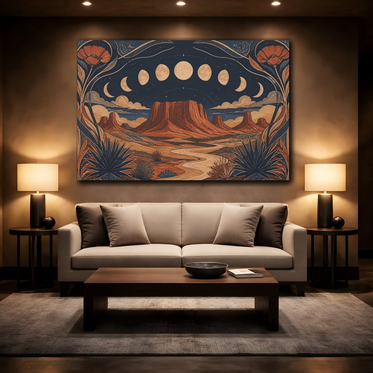 Mockup 2. Boho Moon Mesa shown as canvas print