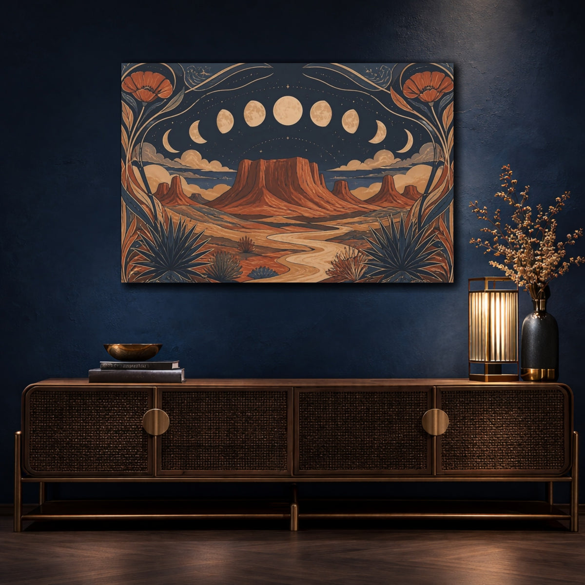 Mockup 4. Boho Moon Mesa shown as canvas print