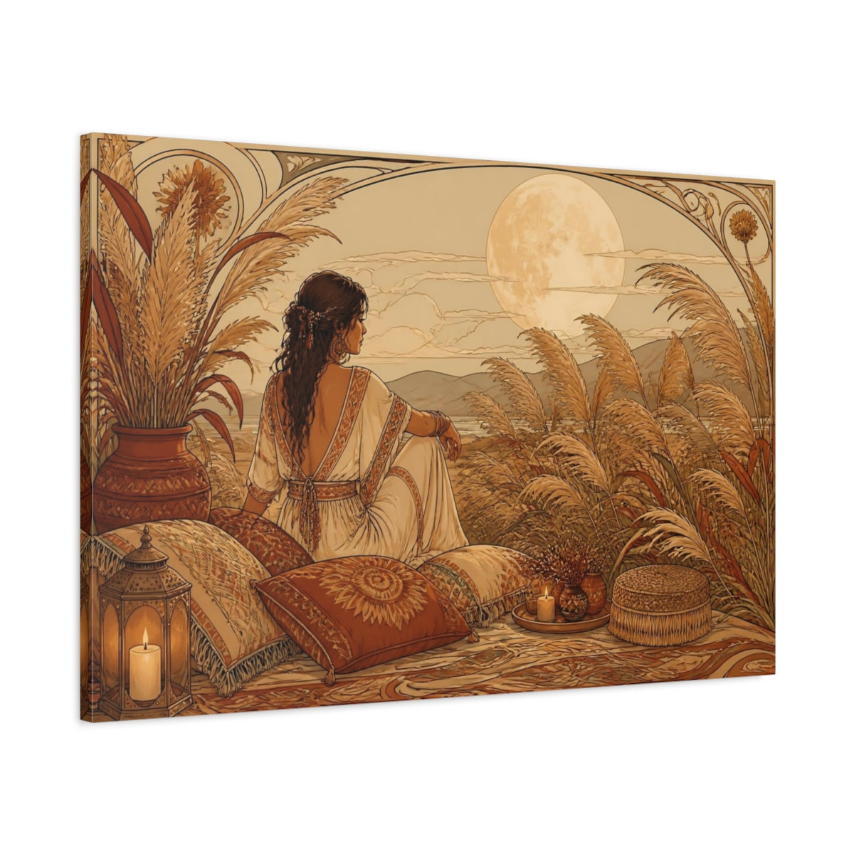 Main Mockup. Boho Moonlit Woman shown as canvas print