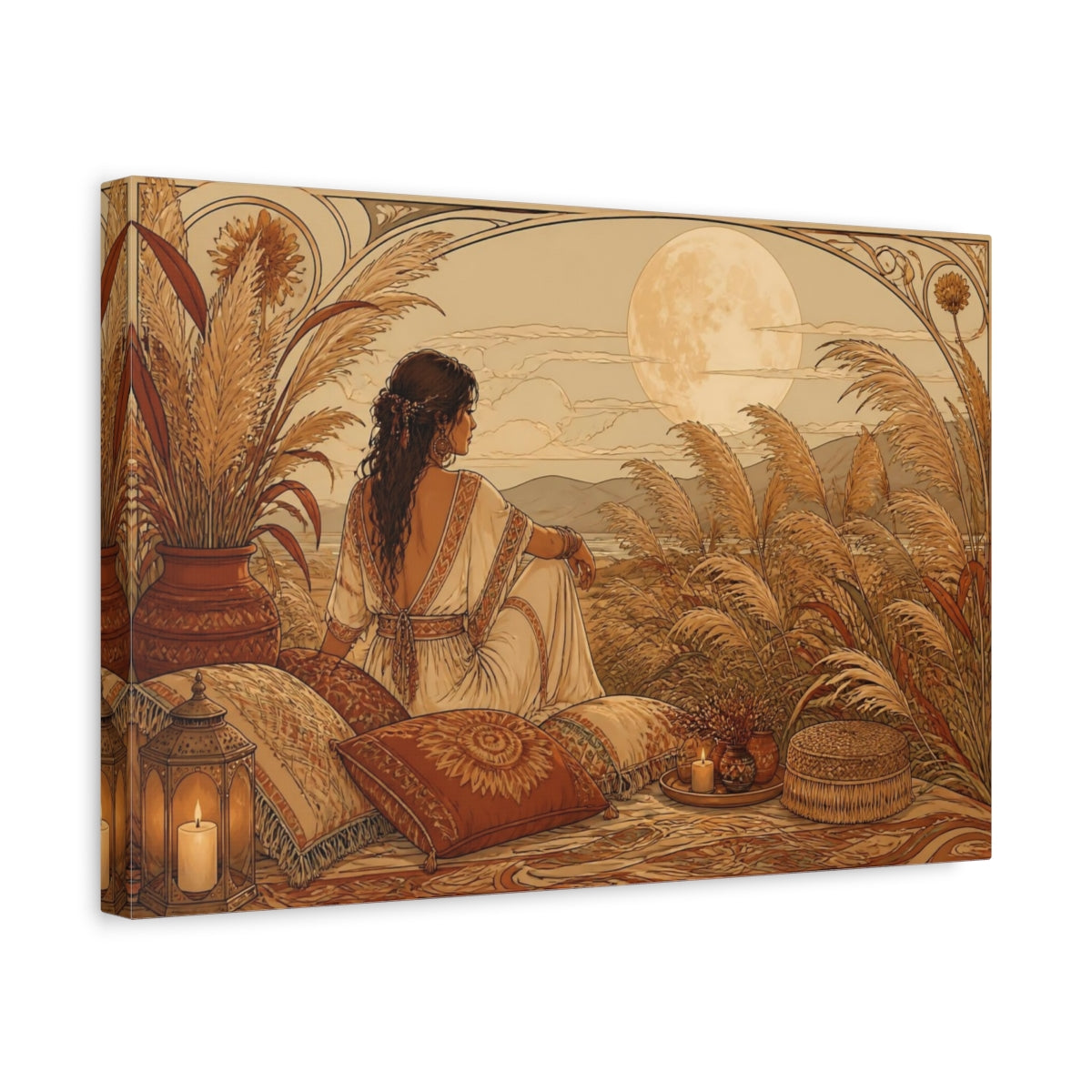 Side Mockup 4. Boho Moonlit Woman shown as canvas print