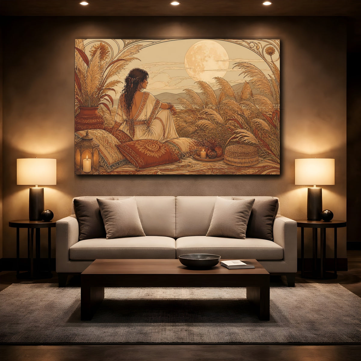 Mockup 2. Boho Moonlit Woman shown as canvas print
