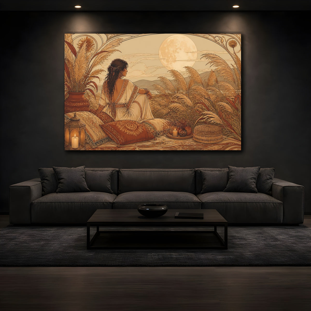 Mockup 3. Boho Moonlit Woman shown as canvas print