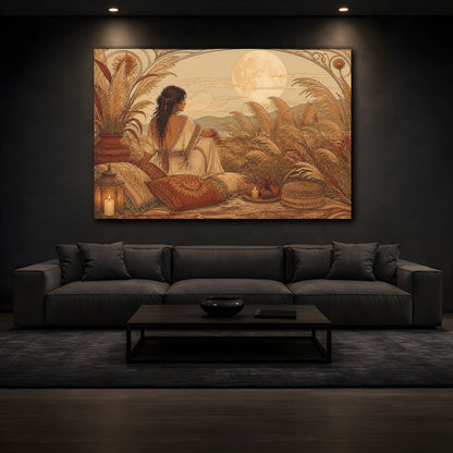 Mockup 3. Boho Moonlit Woman shown as canvas print