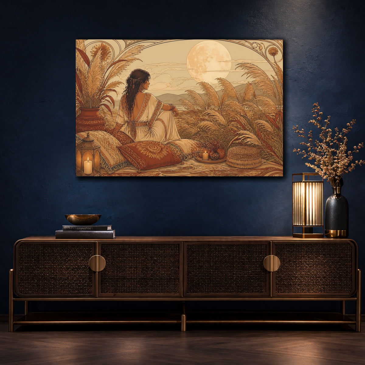 Mockup 4. Boho Moonlit Woman shown as canvas print