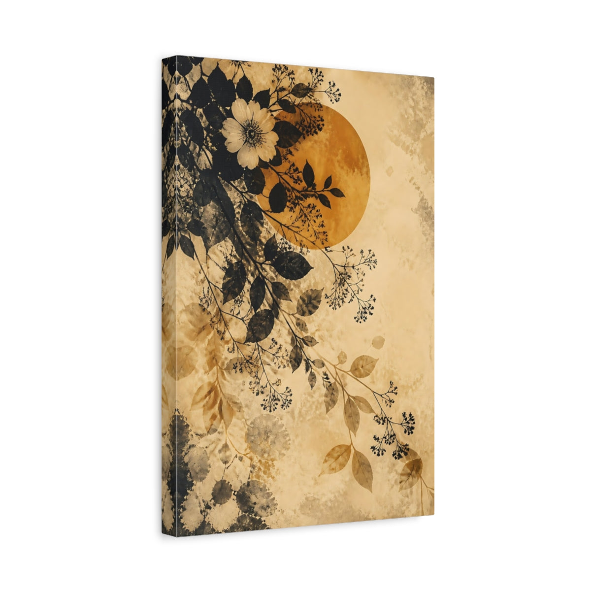 Side Mockup 4. Boho Ochre Floral Branch shown as canvas print