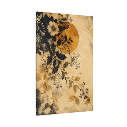 Side Mockup 1. Boho Ochre Floral Branch shown as canvas print