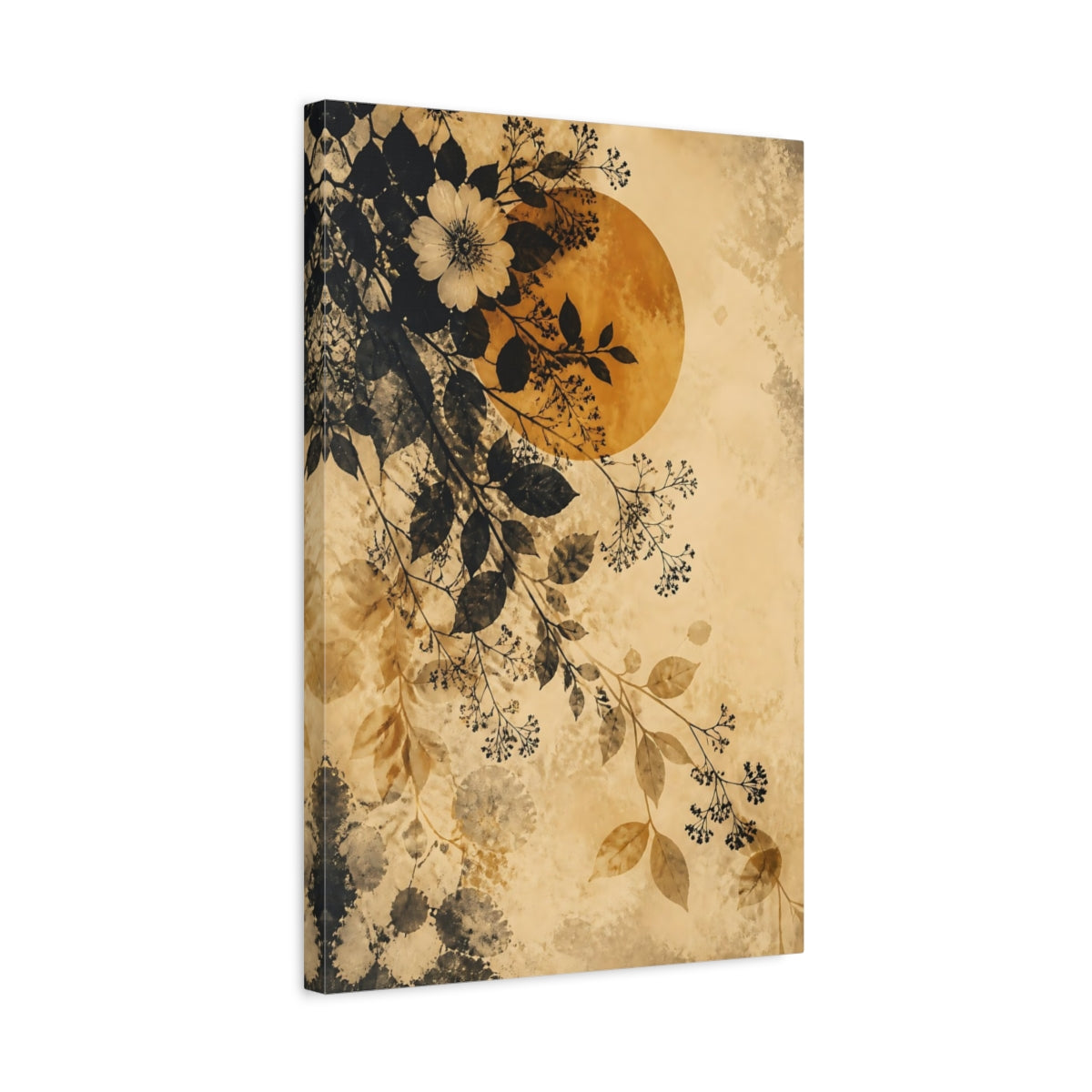 Side Mockup 3. Boho Ochre Floral Branch shown as canvas print