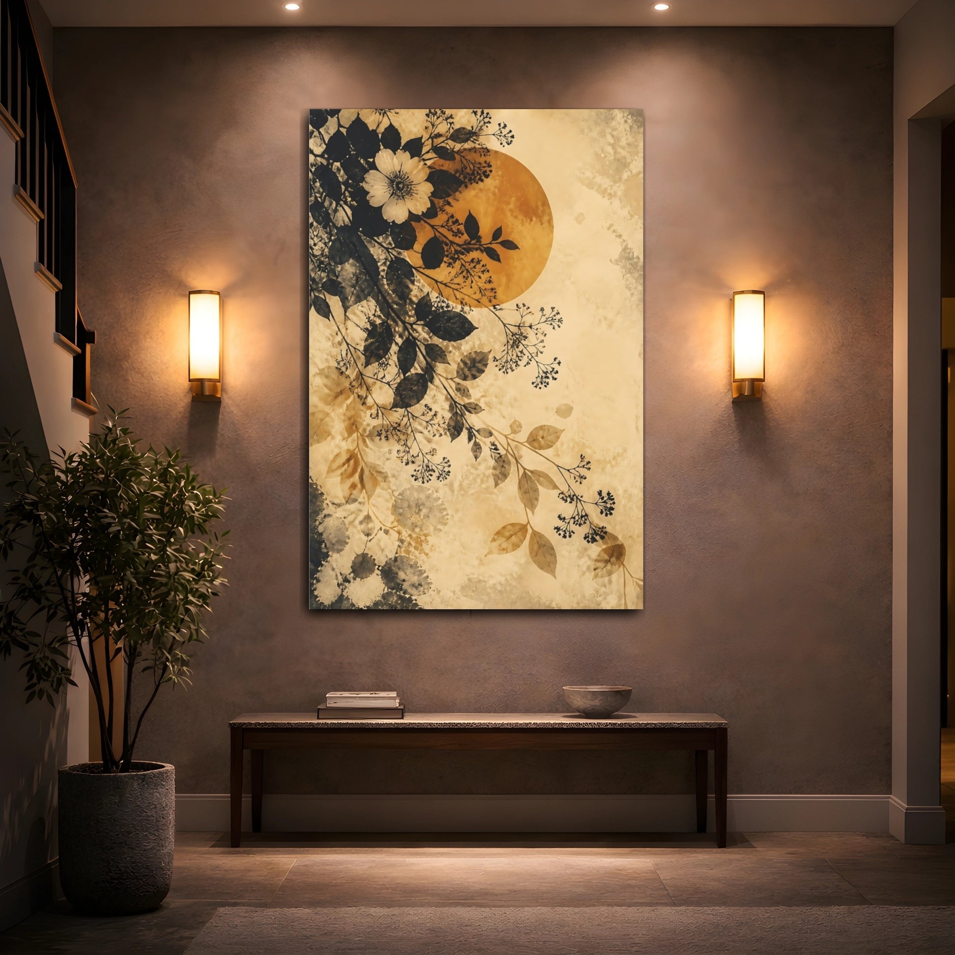 Mockup 2. Boho Ochre Floral Branch shown as canvas print
