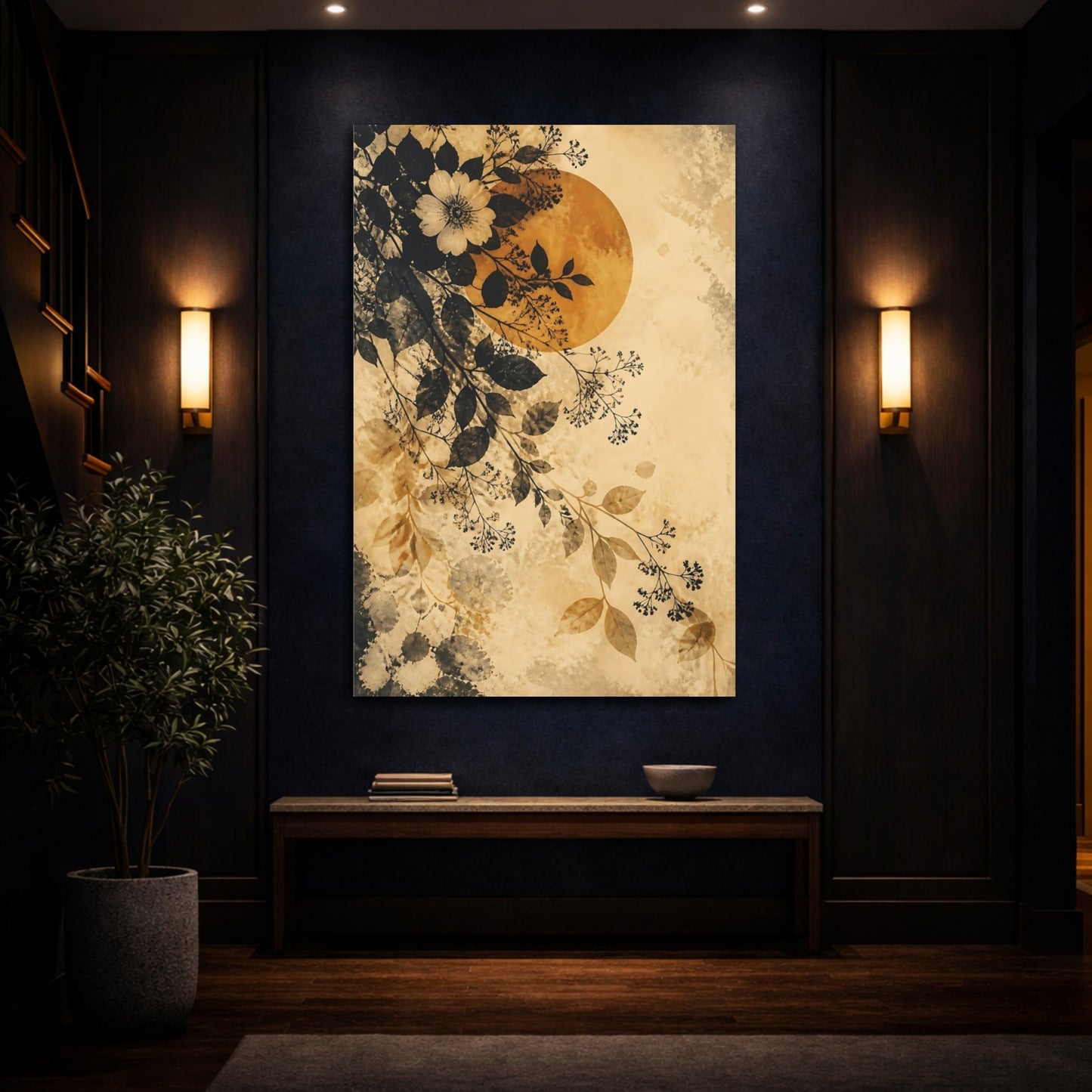 Mockup 4. Boho Ochre Floral Branch shown as canvas print