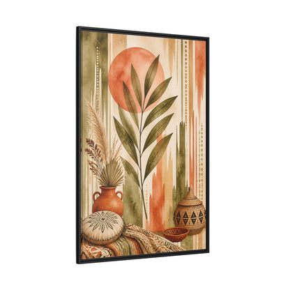 Side Mockup 12. Boho Olive Leaf Sun shown as framed canvas print