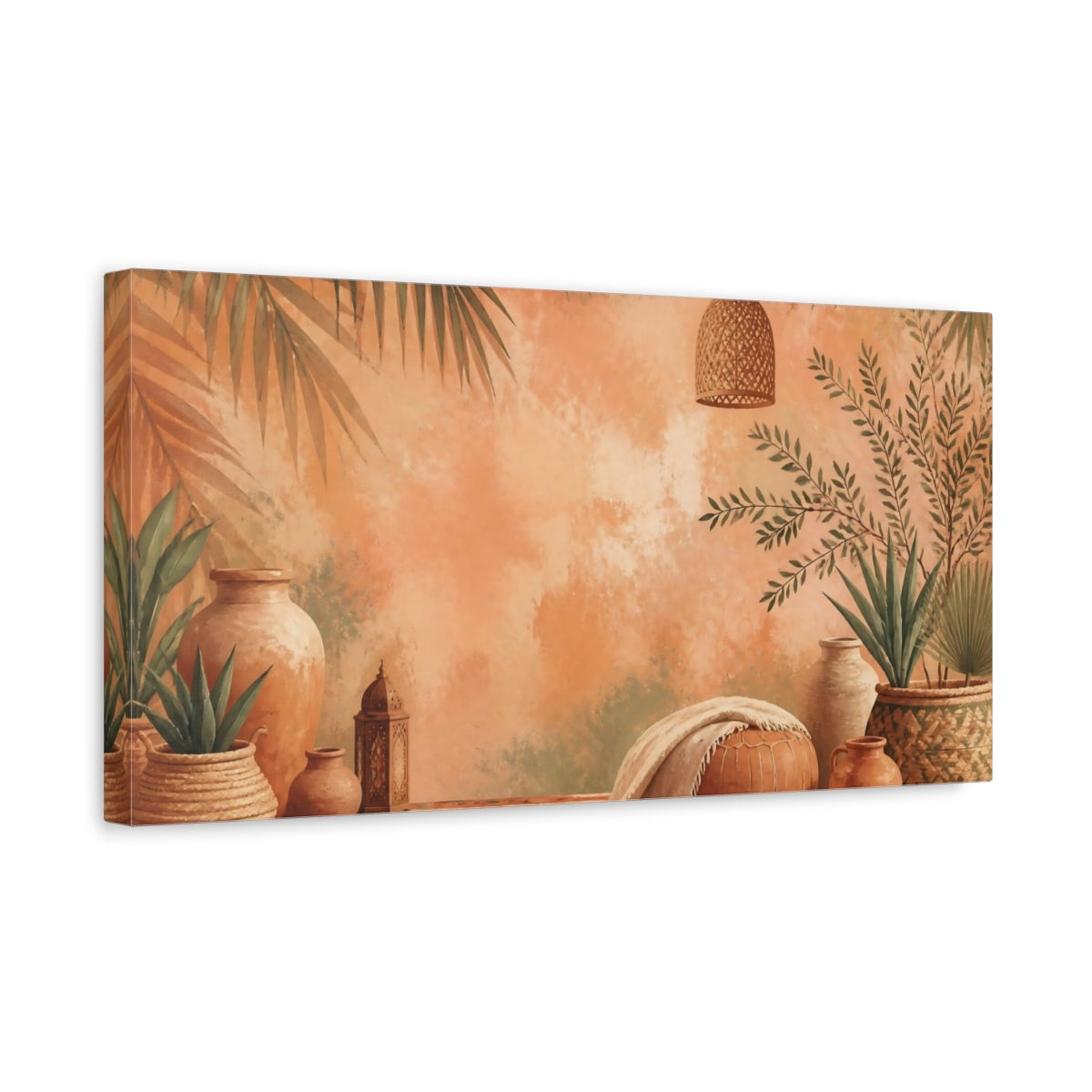 Side Mockup 3. Boho Palm And Terracotta shown as canvas print