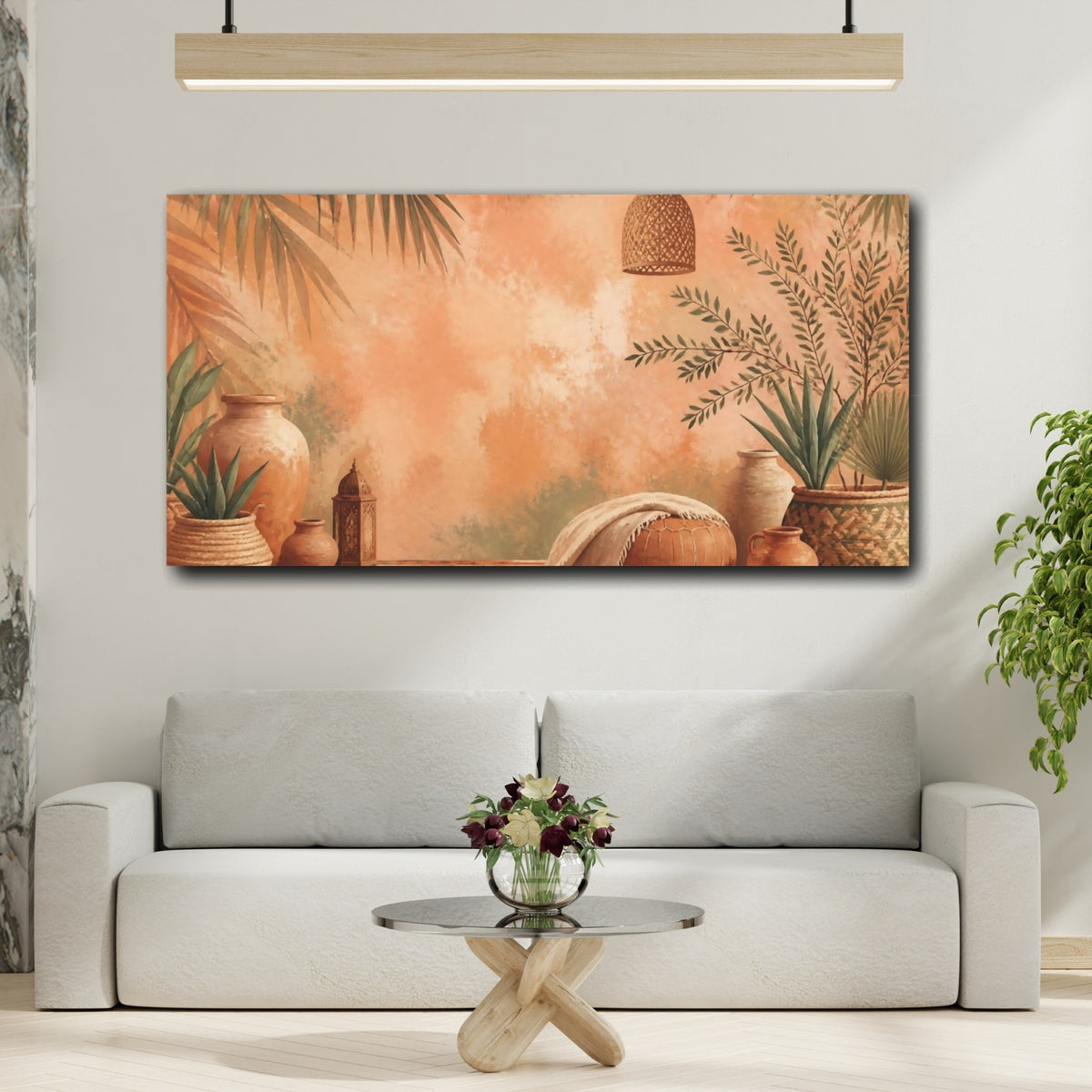 Mockup 2. Boho Palm And Terracotta shown as canvas print
