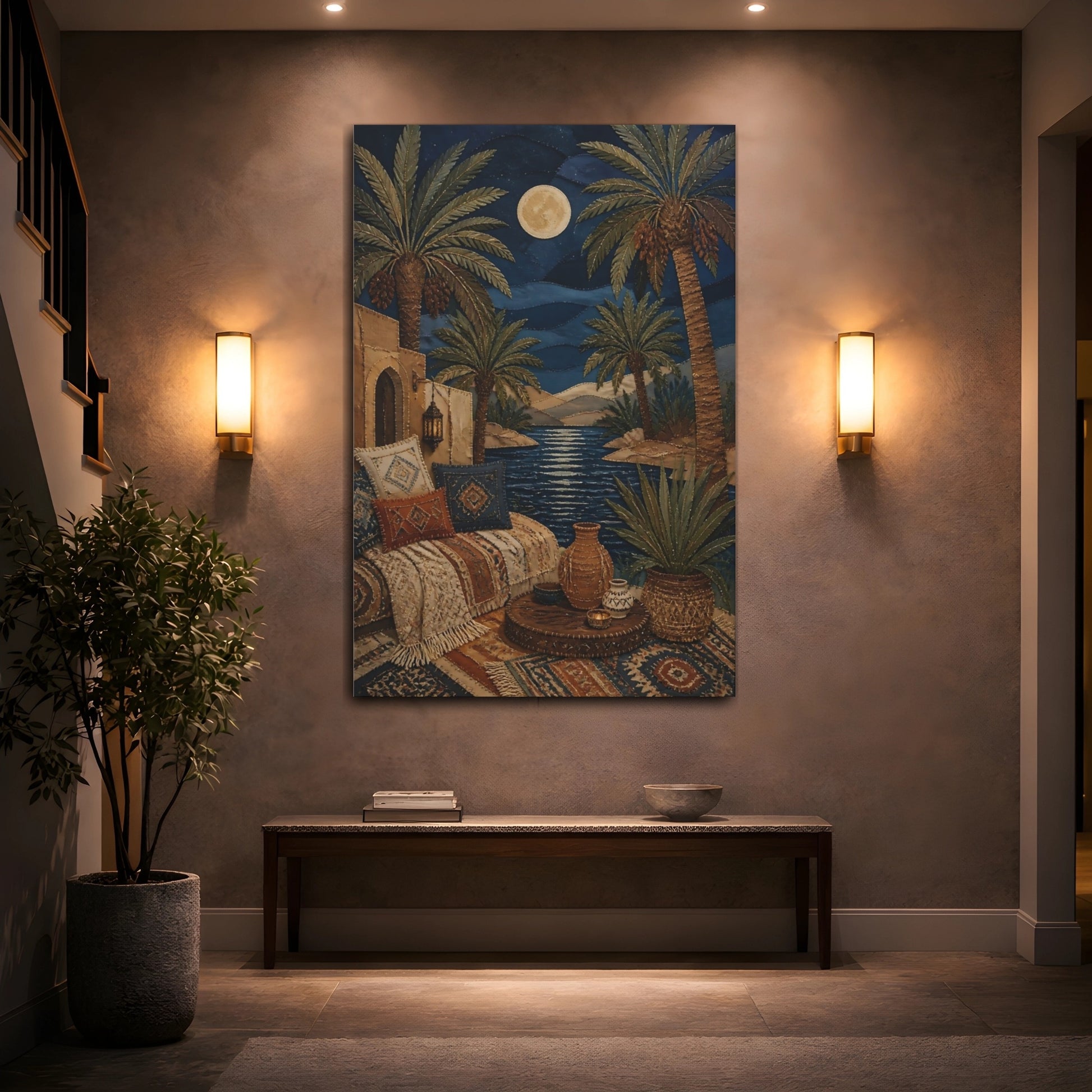 Mockup 2. Boho Palm Oasis shown as canvas print