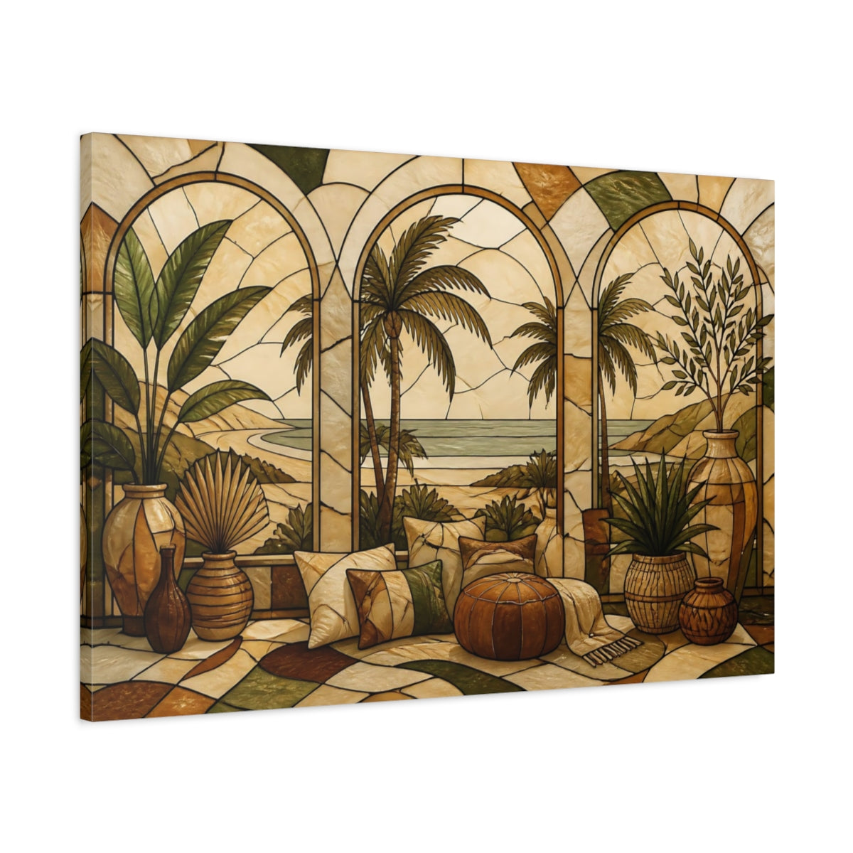 Main Mockup. Boho Palm Window Scene shown as canvas print